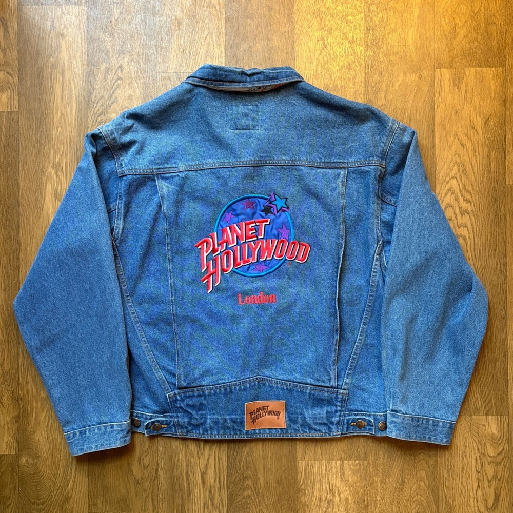 Vintage 90's Planet Hollywood London Embroidered Light Wash Denim Button Jacket